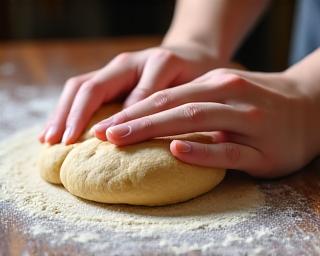 Hands shaping dough for artisanal bread
