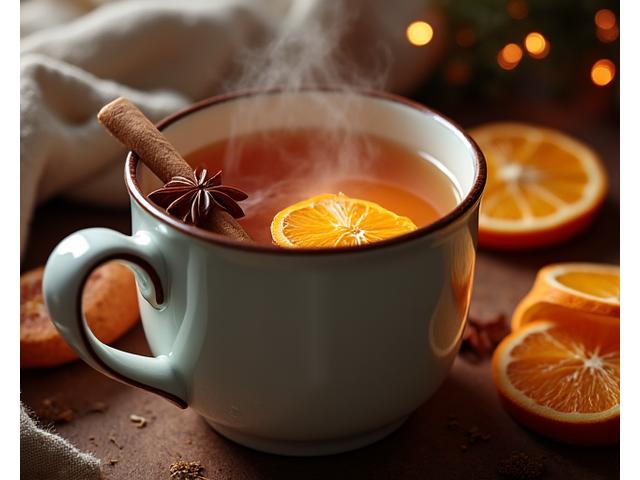 Warm image of spiced tea with cinnamon and star anise for a beverage brand campaign