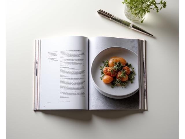 Open cookbook featuring beautiful food photography